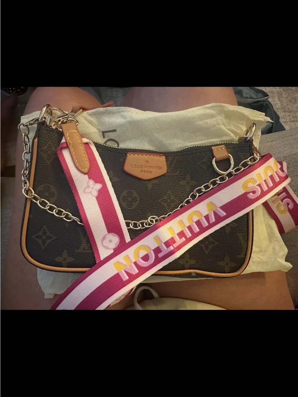 Source Unknown Monogram Crossbody with Pink and White Strap